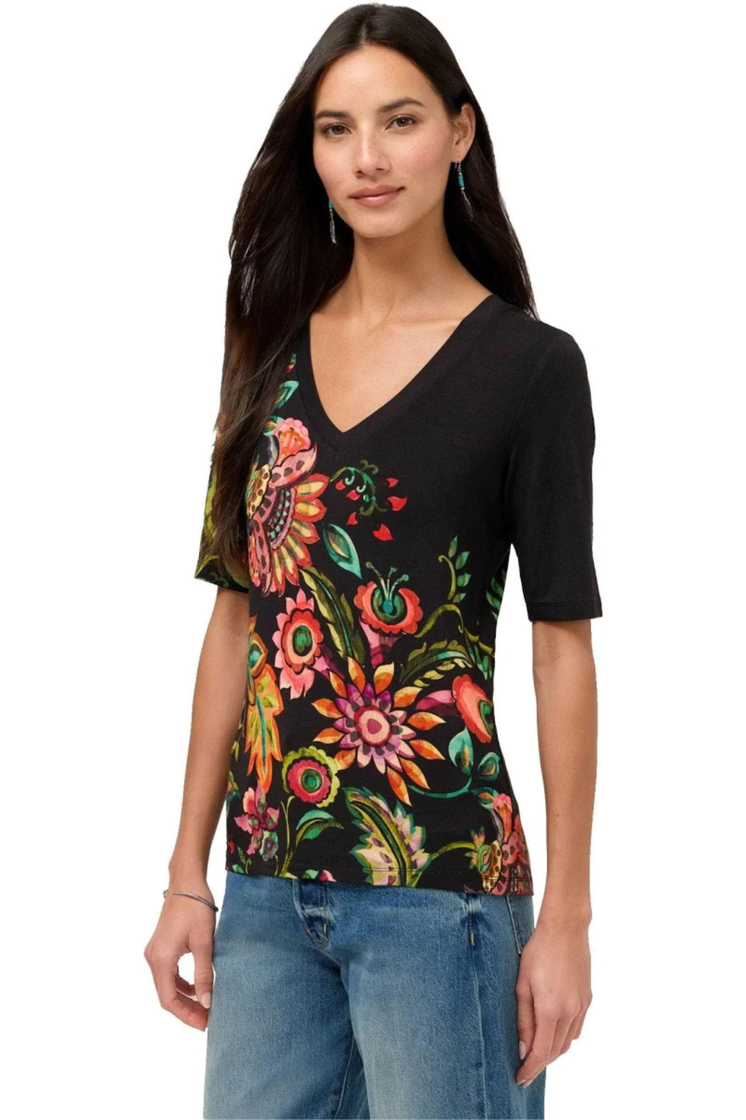 JOHNNY WAS TOP JANIE FITTED V-NECK TEE - T12726A-4
