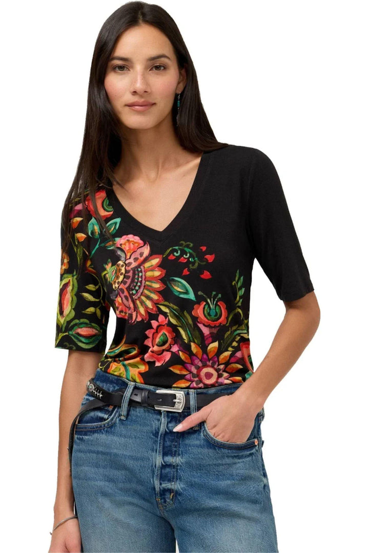 JOHNNY WAS TOP JANIE FITTED V-NECK TEE - T12726A-4