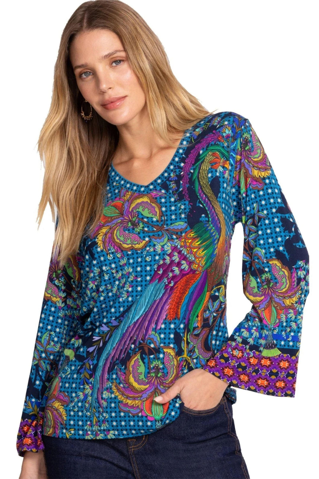 JOHNNY WAS TOP JANIE V-NECK KIMONO SLV TEE - T16925-8