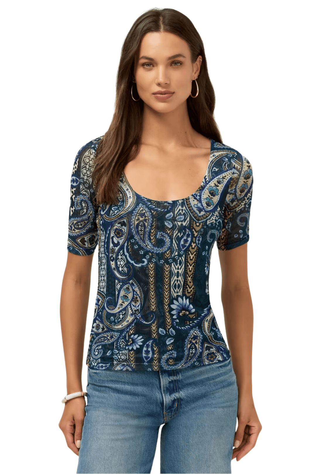 JOHNNY WAS TOP SCOOP NECK MESH TEE - T11926-7