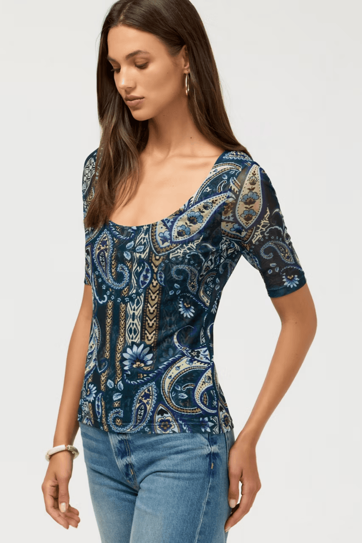 JOHNNY WAS TOP SCOOP NECK MESH TEE - T11926-7