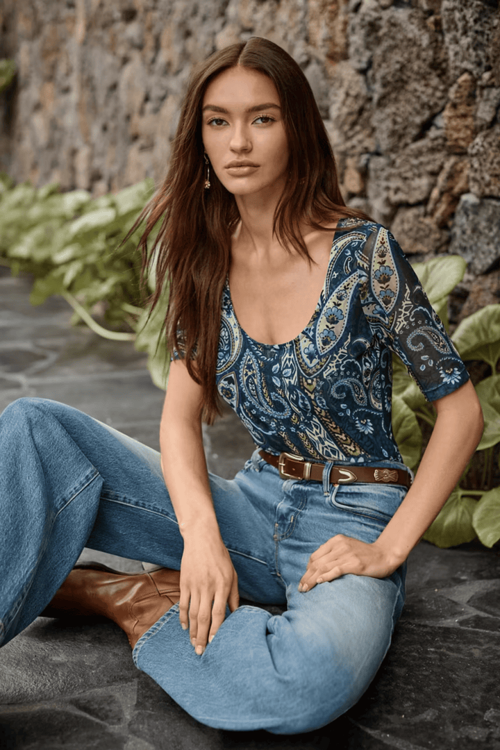 JOHNNY WAS TOP SCOOP NECK MESH TEE - T11926-7