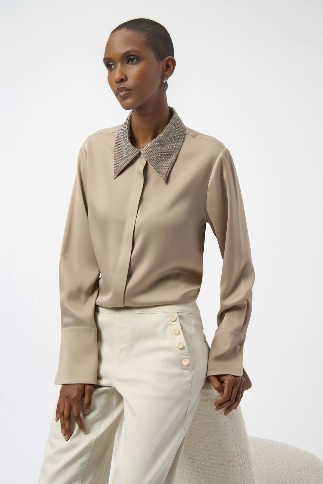 JOSEPH RIBKOFF BLOUSE EMBELLISHED SATIN SHIRT - 254926JR