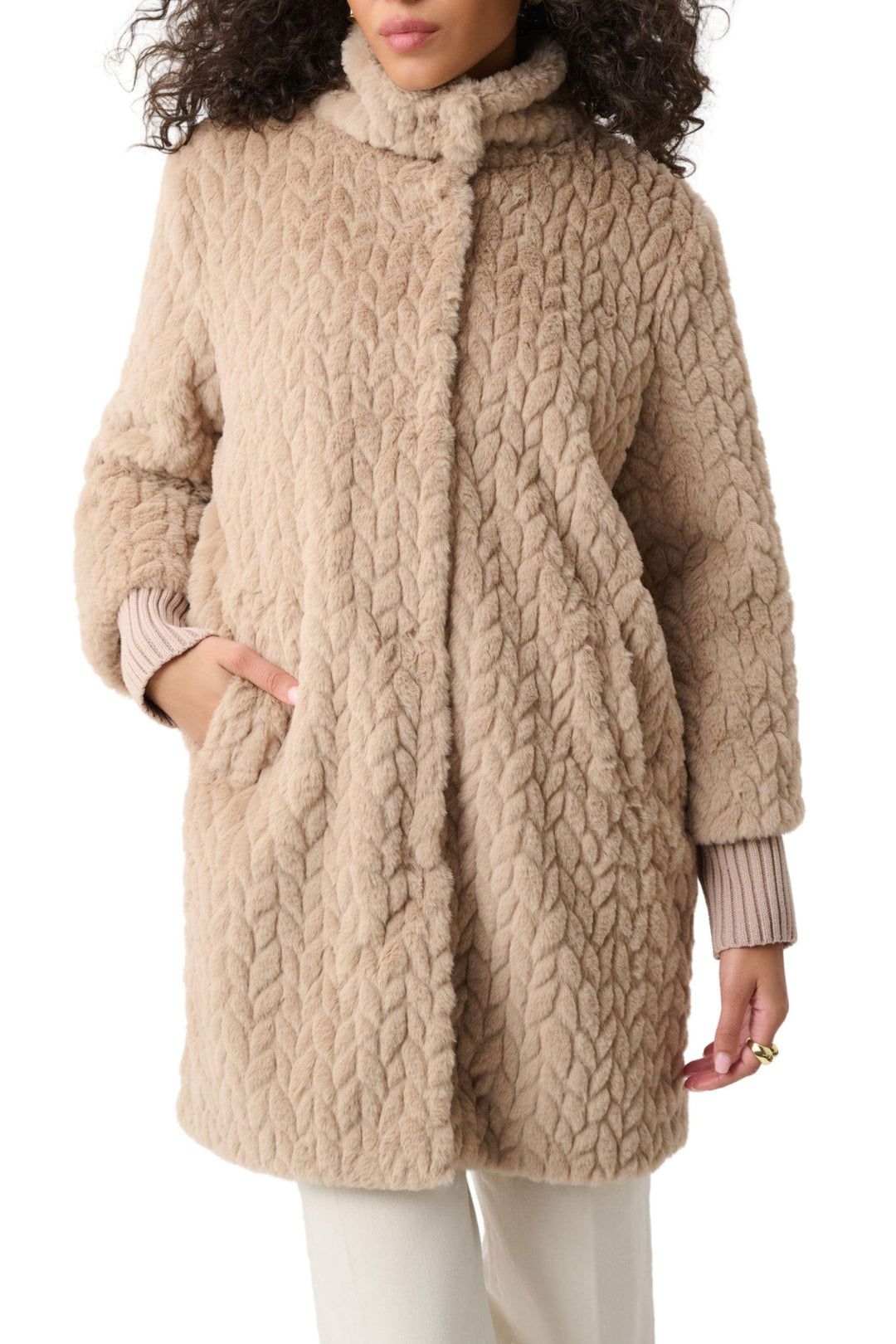 JOSEPH RIBKOFF JACKET FAUX FUR MOCK NECK COAT - 263915JR