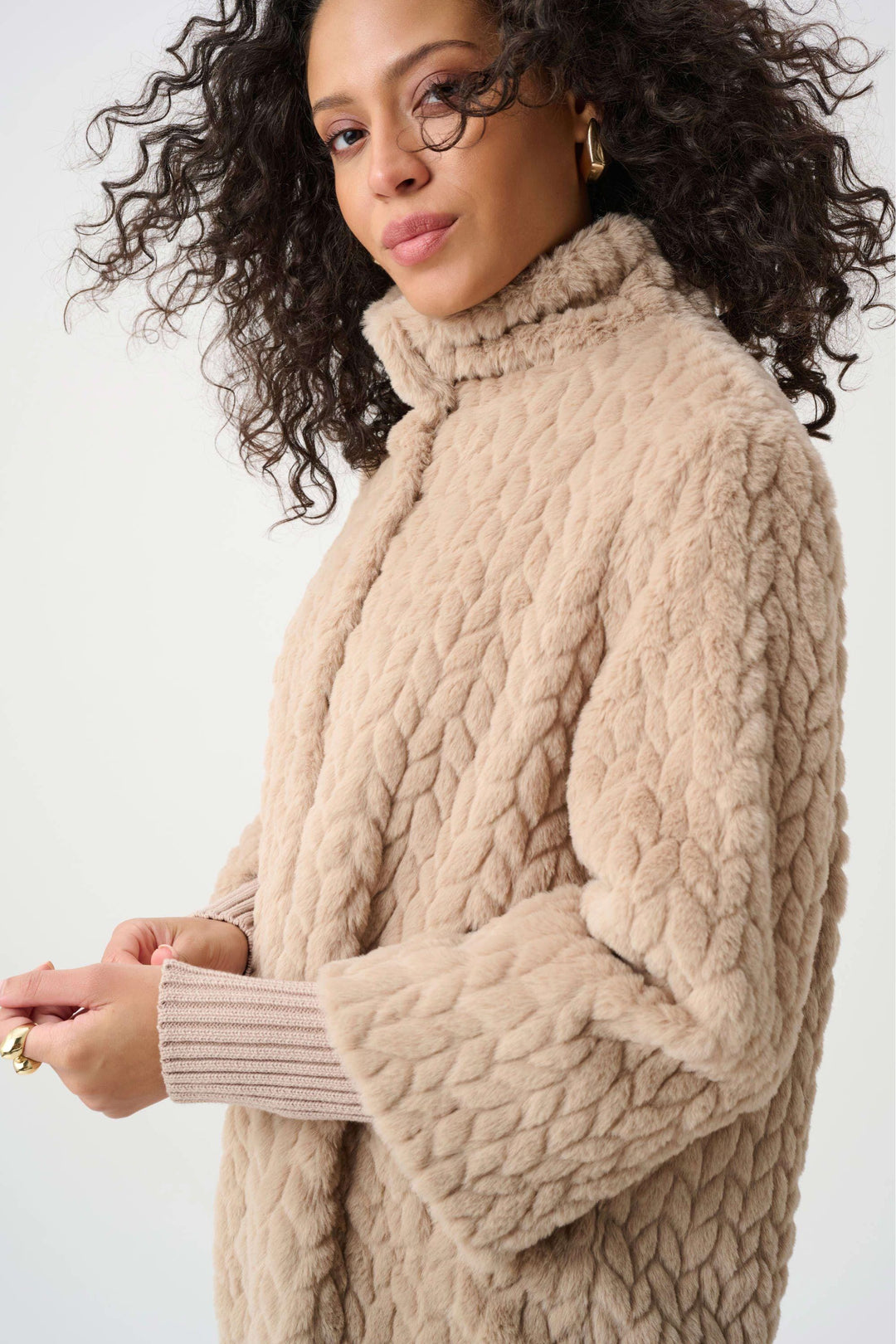 JOSEPH RIBKOFF JACKET FAUX FUR MOCK NECK COAT - 263915JR