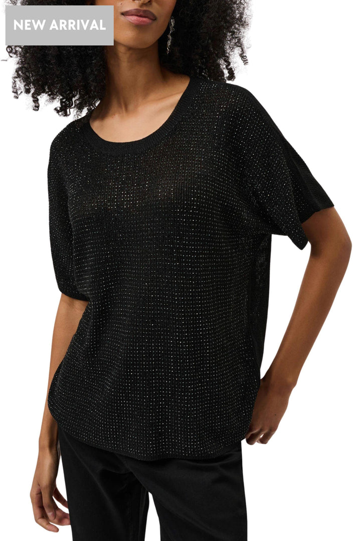 JOSEPH RIBKOFF TOP XS / BLACK METALLIC KNIT TEE - 263900JR