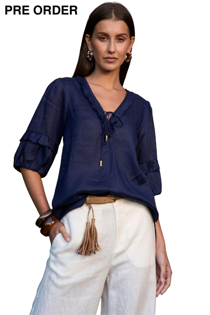 LOOBIES STORY BLOUSE 8 / INDIGO WATERLILY BLOUSE - LS3447PL