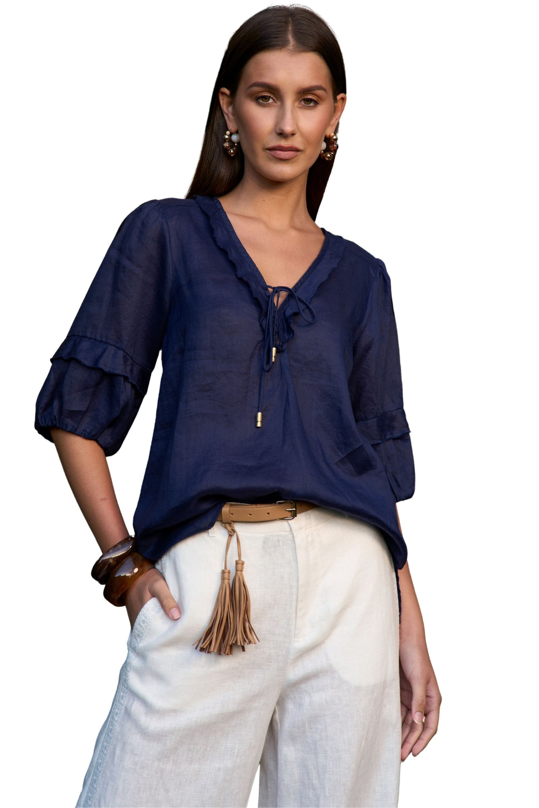 LOOBIES STORY BLOUSE 8 / INDIGO WATERLILY BLOUSE - LS3447PL