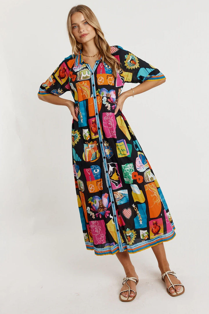 LULA LIFE DRESS ODETTE BUTTONED MIDI