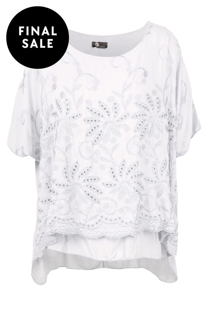 MADE IN ITALY TOP XS / WHITE WOVEN 1/2 SLV TOP - 10/63475U