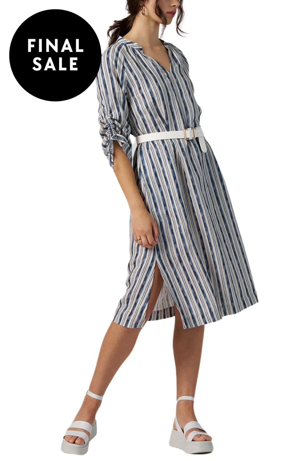 MADLY SWEETLY DRESS 10 / NAVY-SAGE SPOT THE STRIPE DRESS - MS1330