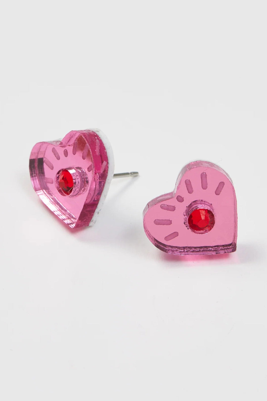 MARTHA JEAN JEWELLERY PINK EYE HEART STUDS