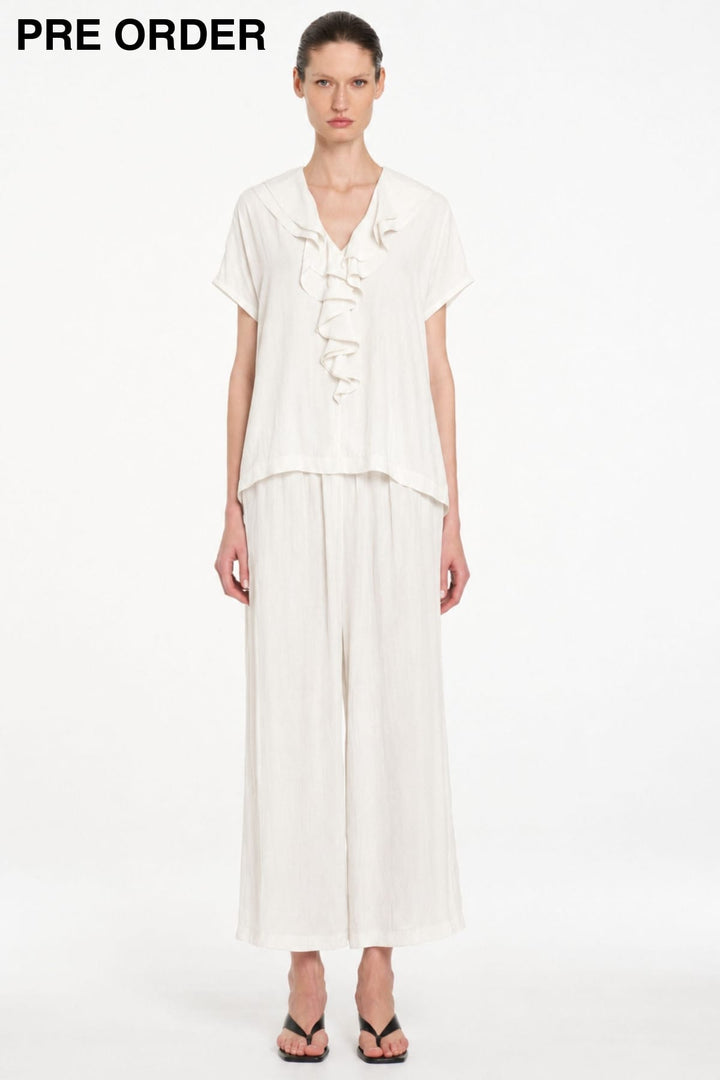 MELA PURDIE BLOUSE FLOUNCE LARIAT SHELL - F6780116