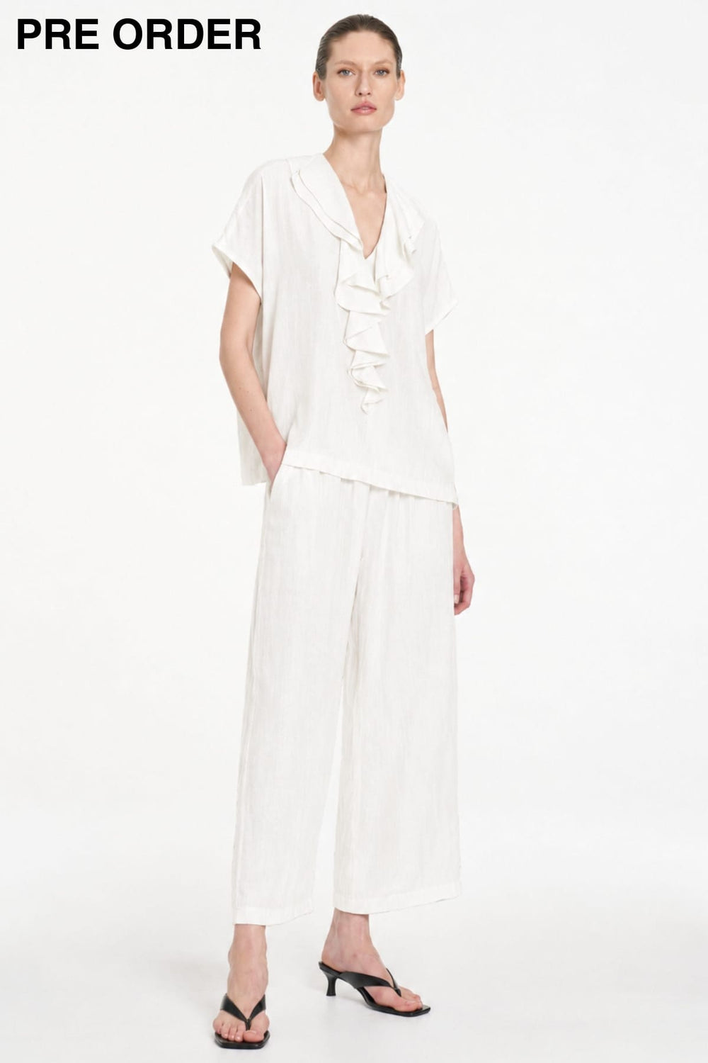 MELA PURDIE BLOUSE FLOUNCE LARIAT SHELL - F6780116