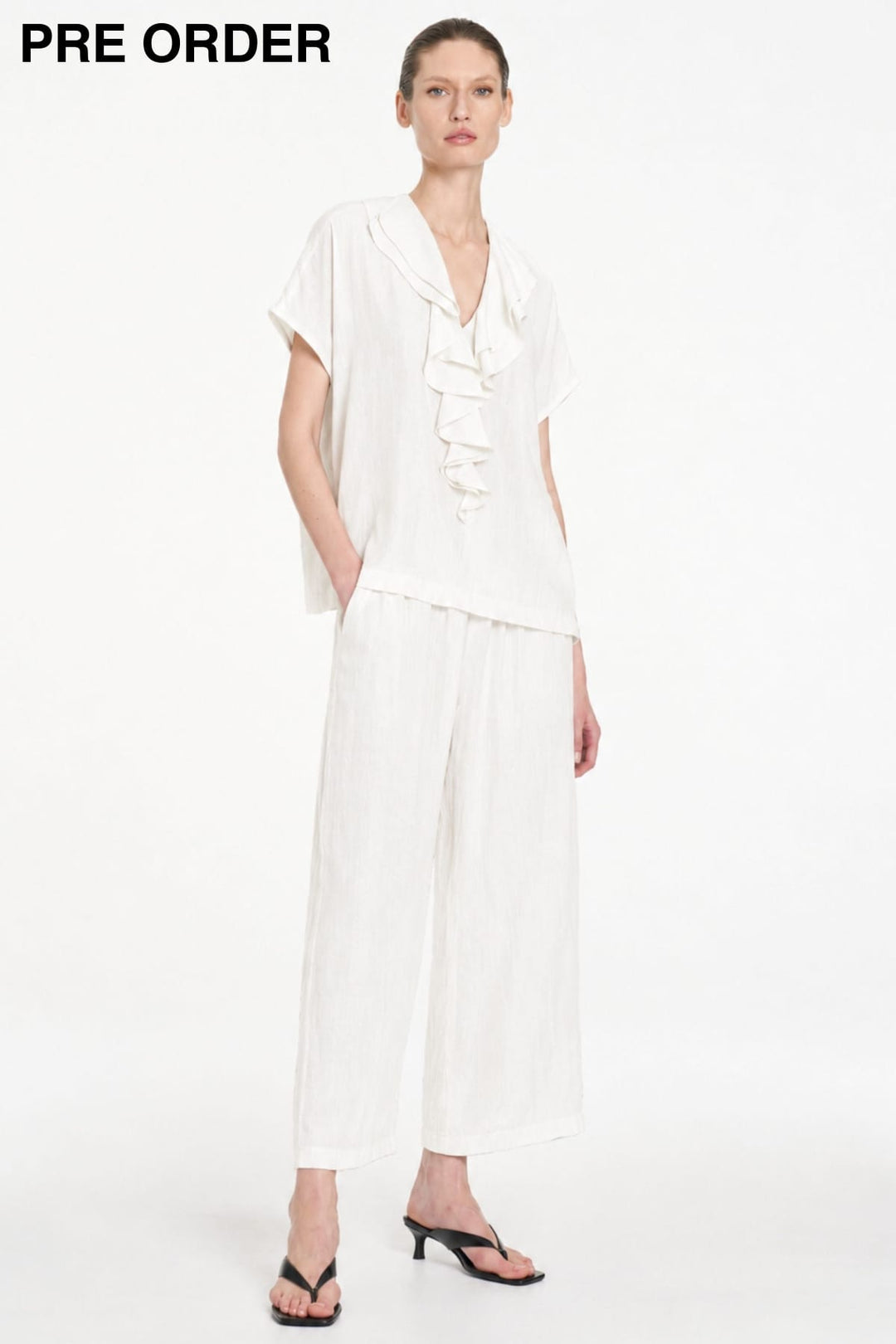 MELA PURDIE BLOUSE FLOUNCE LARIAT SHELL - F6780116