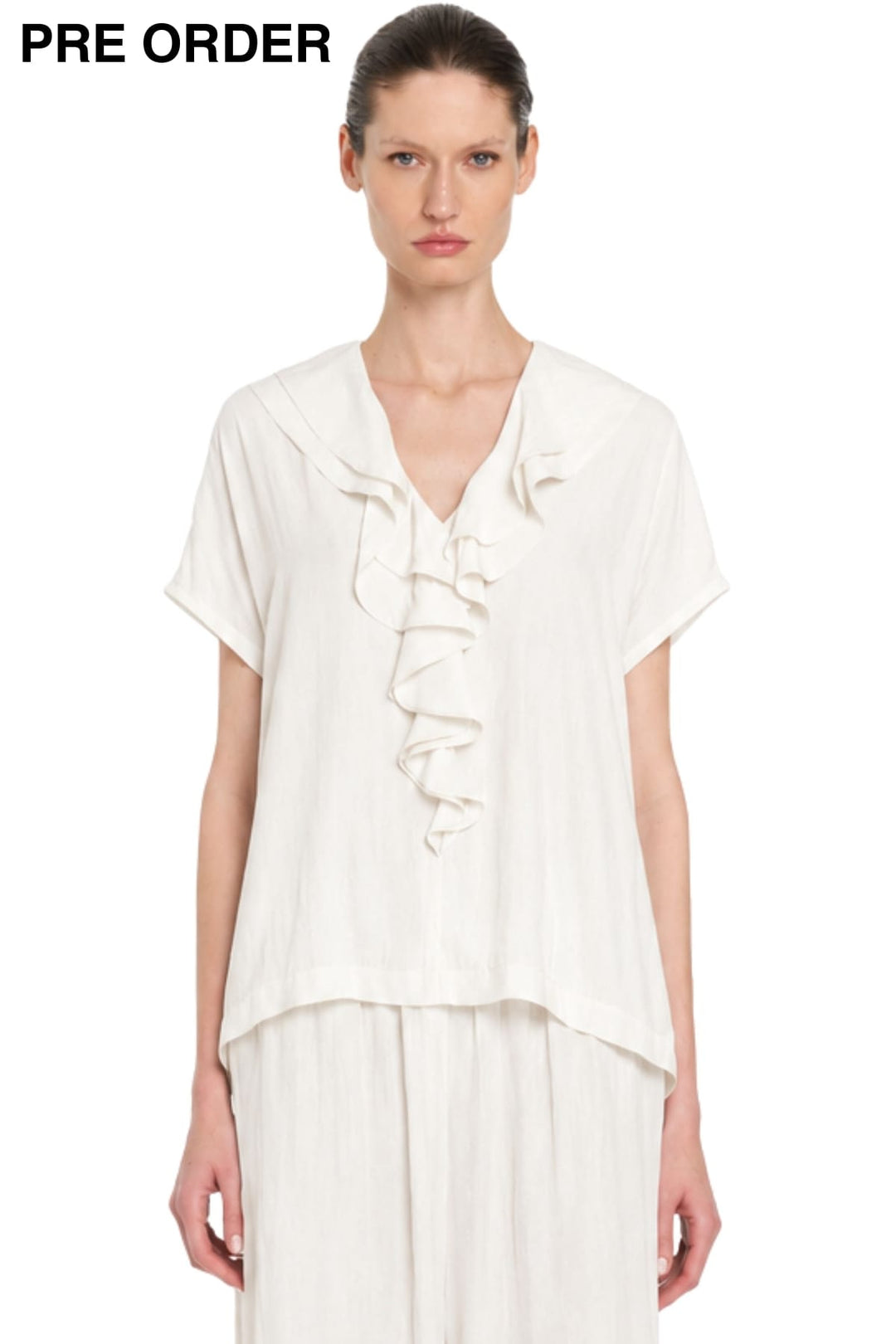 MELA PURDIE BLOUSE FLOUNCE LARIAT SHELL - F6780116