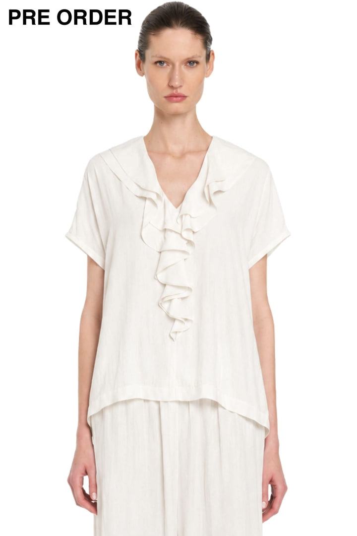 MELA PURDIE BLOUSE FLOUNCE LARIAT SHELL - F6780116