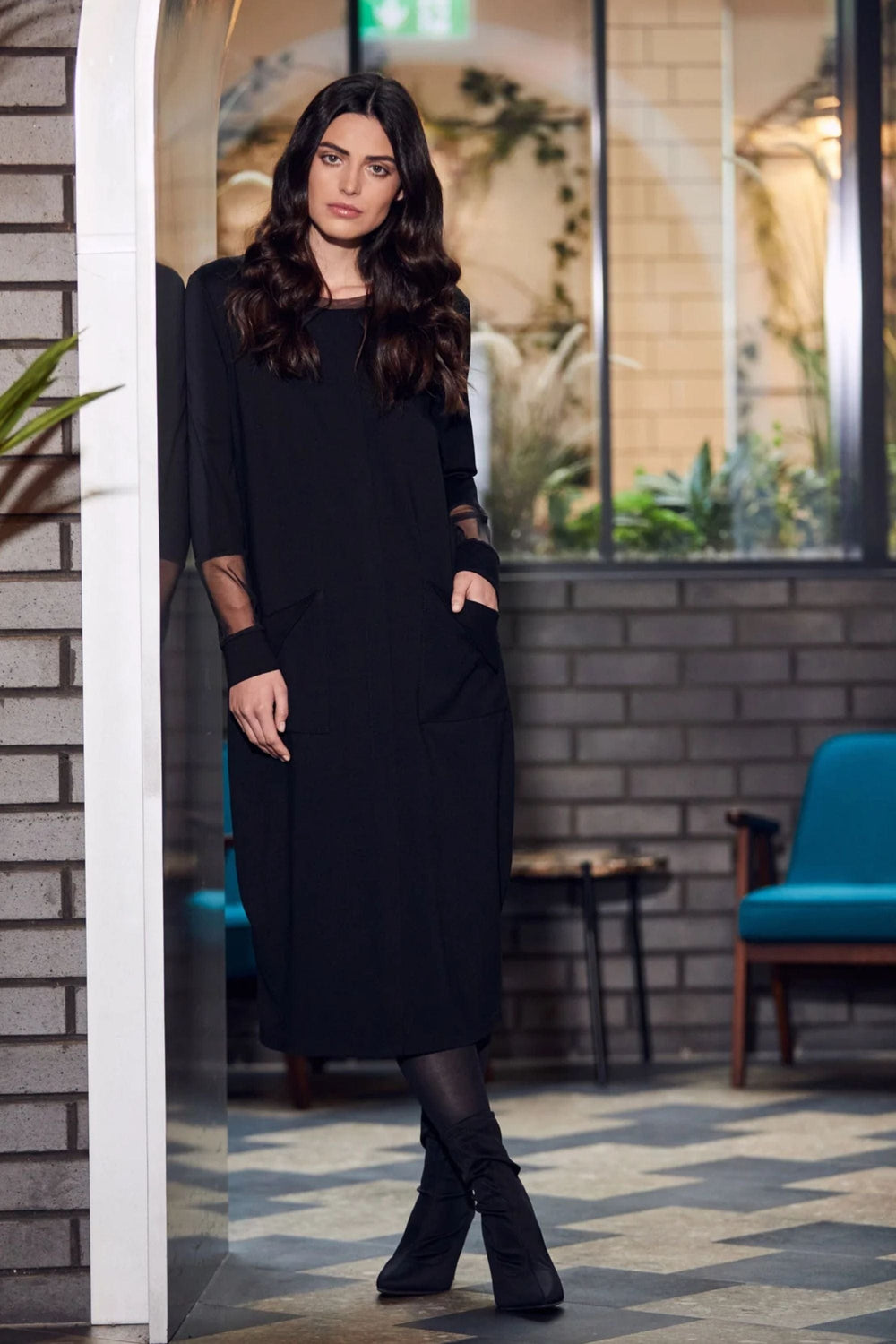 PERUZZI DRESS MESH SLEEVE DRESS - W24146