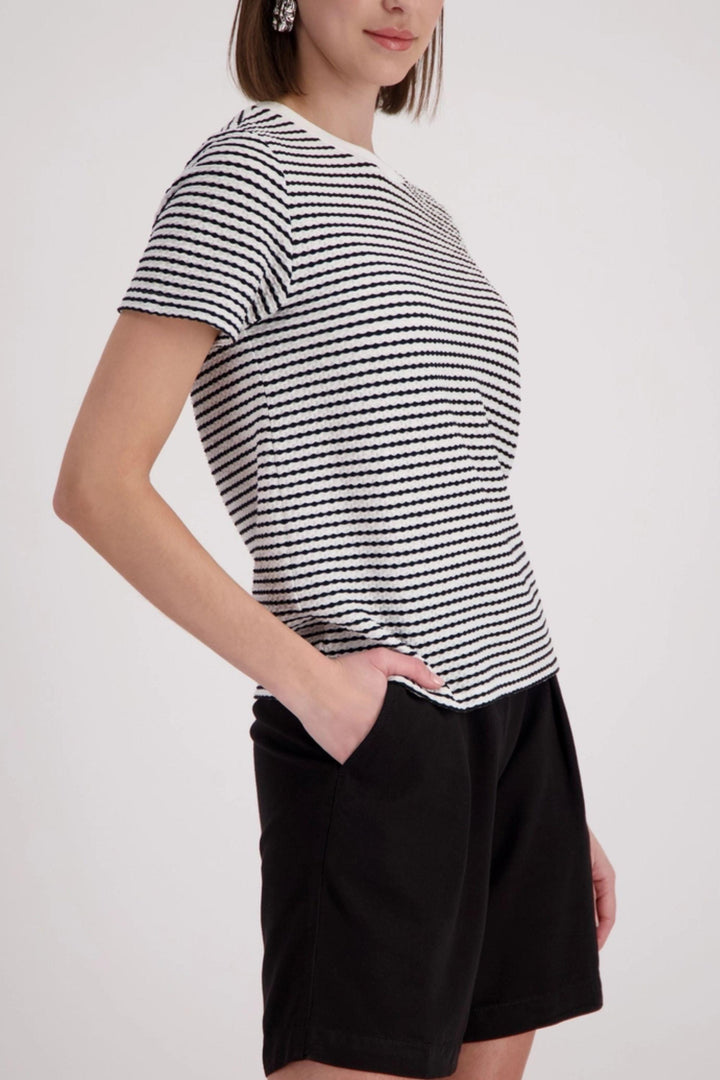 MONARI T-SHIRT TEXTURED STRIPE TEE - 410768MNR
