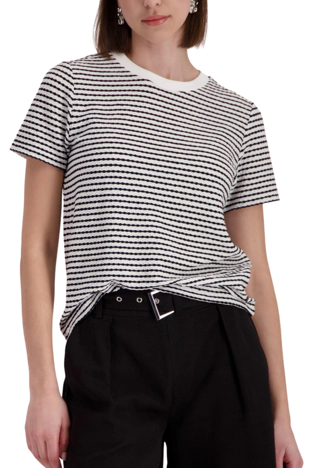 MONARI T-SHIRT TEXTURED STRIPE TEE - 410768MNR