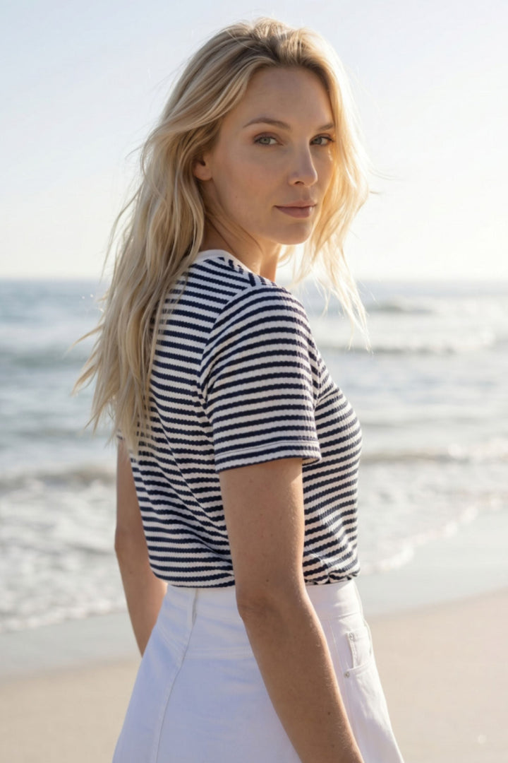 MONARI T-SHIRT TEXTURED STRIPE TEE - 410768MNR