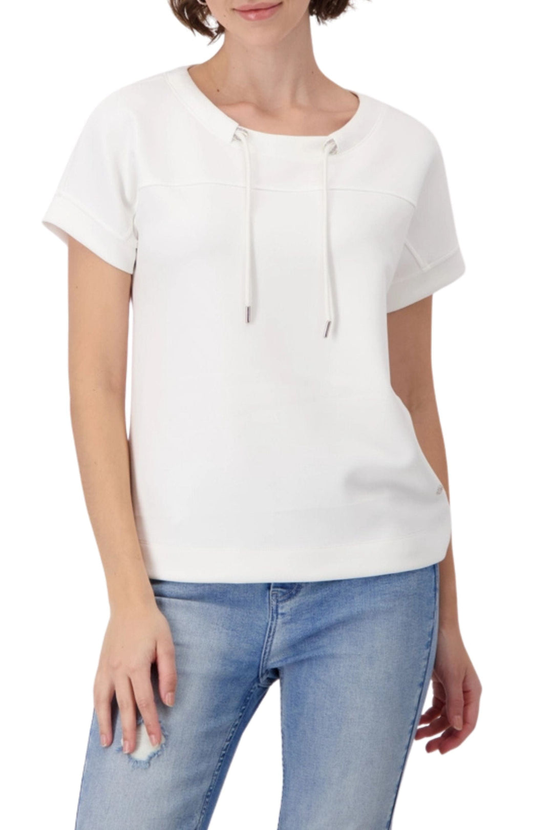 MONARI TOP 6 / OFF-WHITE DRAWSTRING COLLAR TEE - 409363MNR
