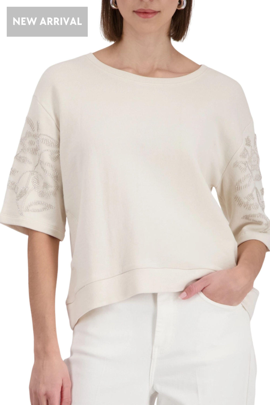 MONARI TOP BEADED SLV TEE - 410257MNR