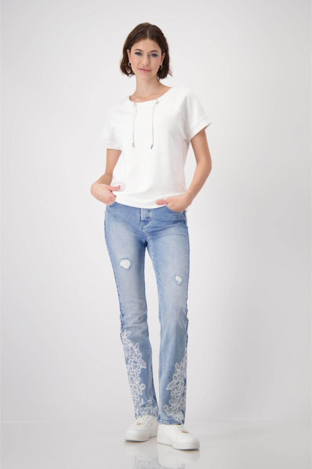 MONARI TOP DRAWSTRING COLLAR TEE - 409363MNR