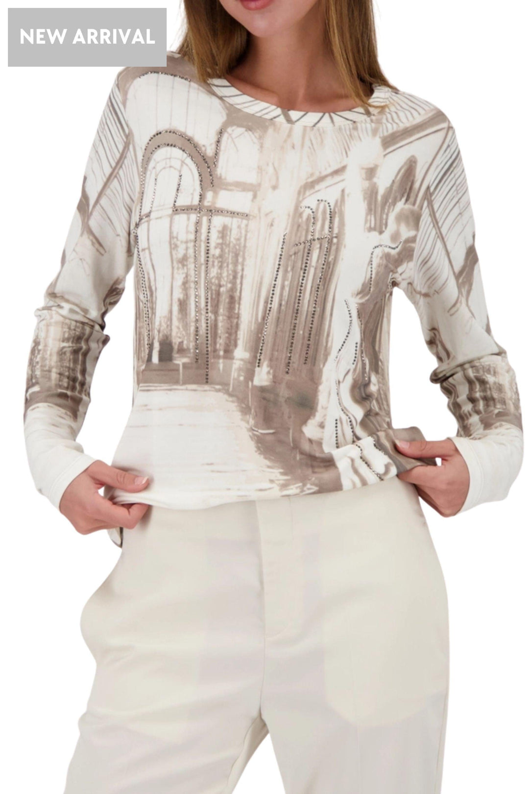 MONARI TOP WINDOW SEQUIN TEE - 809382MNR