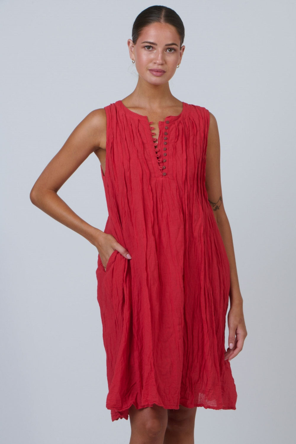 NAMASTAI DRESS BUTTON FRONT DRESS - P153