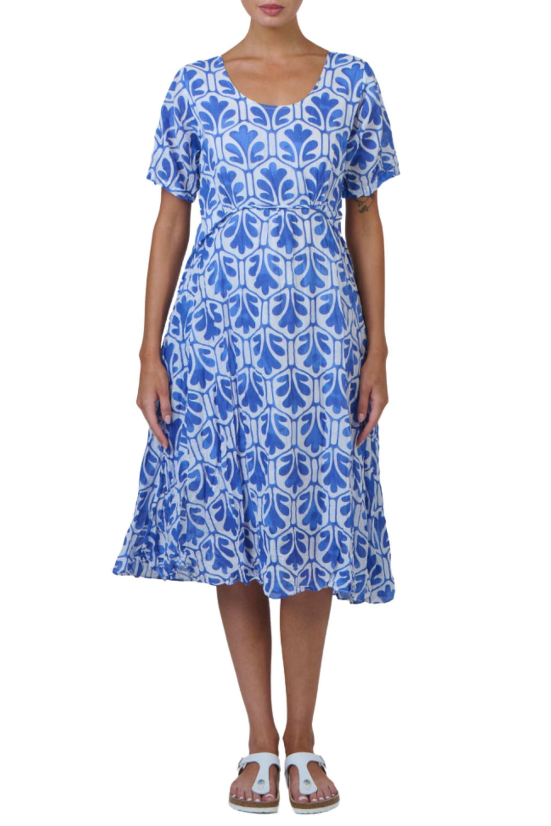 NAMASTAI DRESS S/M / BLUE ROUND NECK COTTON DRESS - P150
