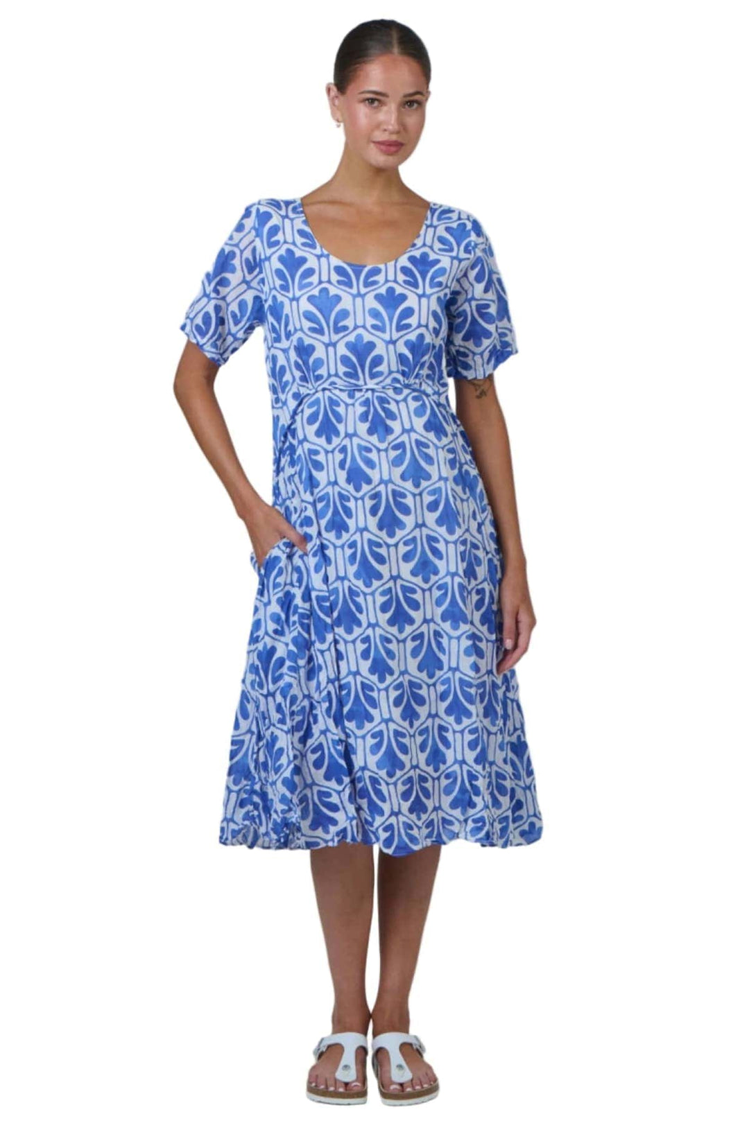 NAMASTAI DRESS S/M / BLUE ROUND NECK COTTON DRESS - P150