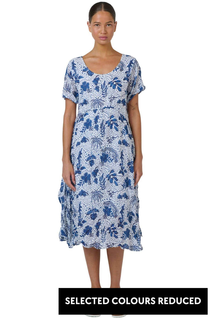 NAMASTAI DRESS S/M / BLUE-WHITE ROUND NECK COTTON DRESS - P150