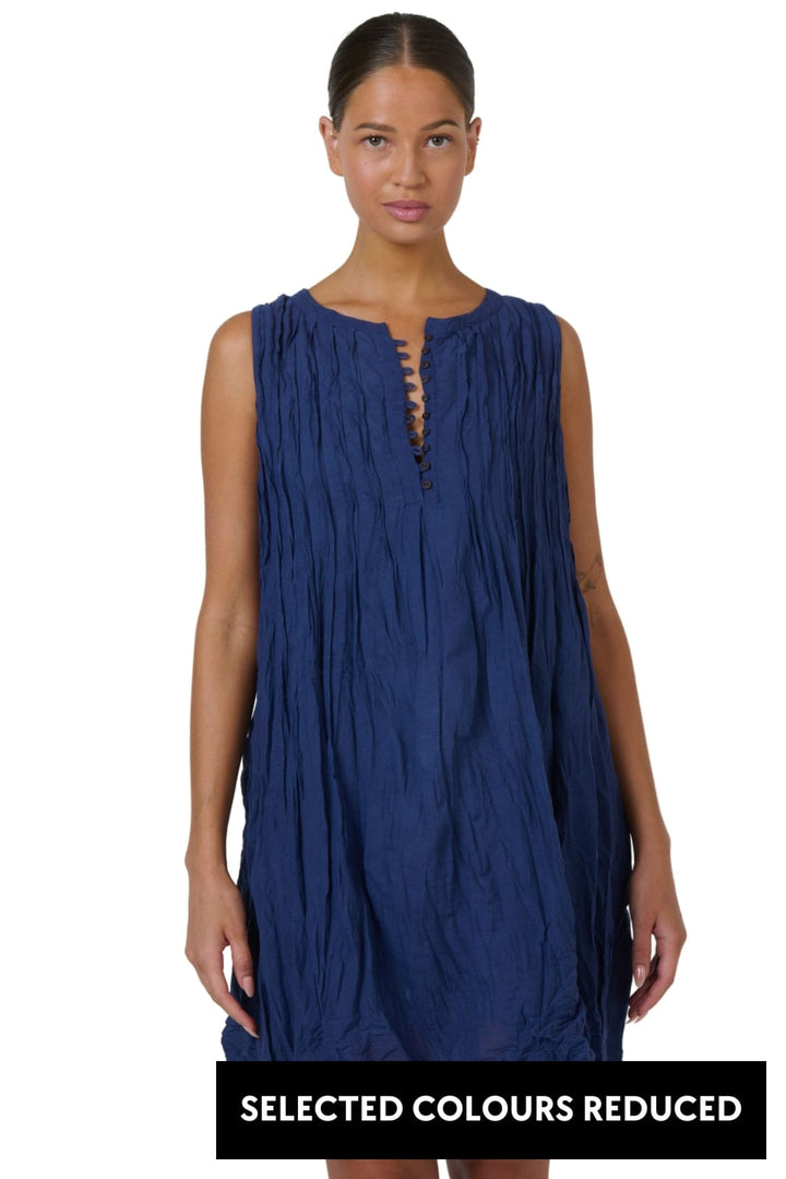 NAMASTAI DRESS S/M / DARK-BLUE BUTTON FRONT DRESS - P153