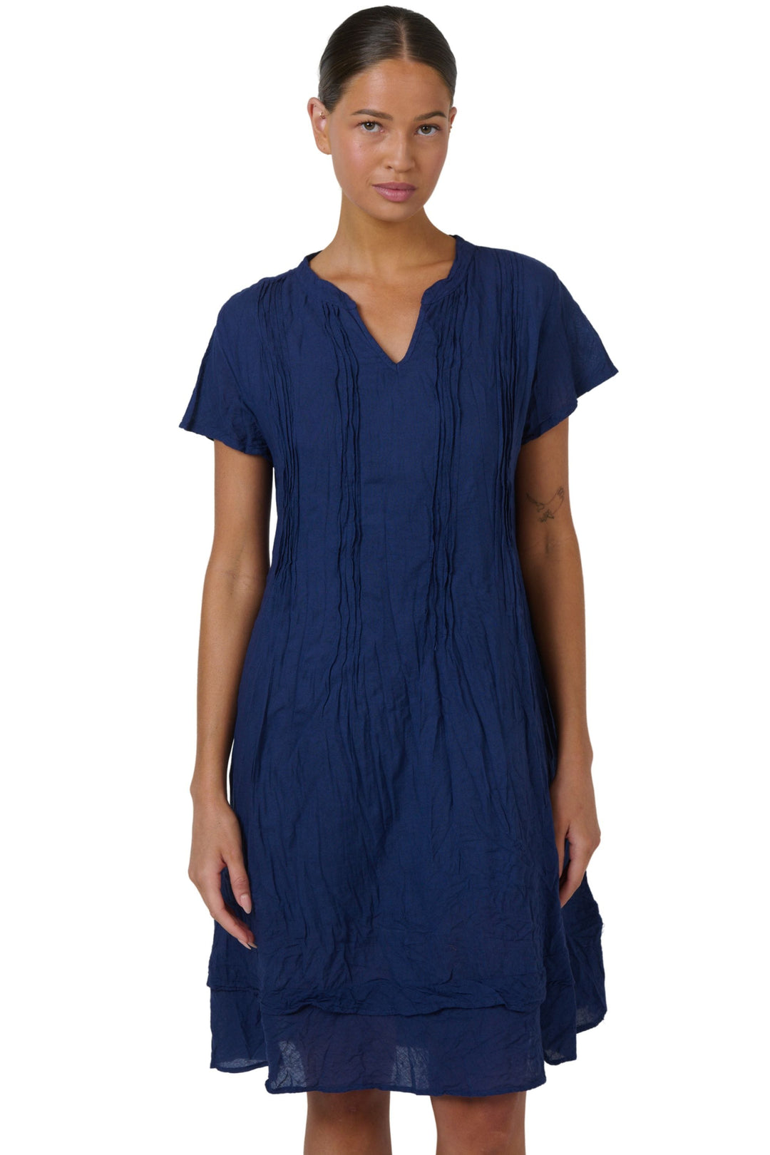 NAMASTAI DRESS S/M / DARK-BLUE GATHERED COTTON DRESS - P180