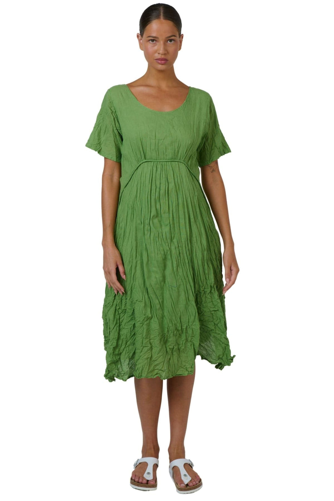 NAMASTAI DRESS S/M / GREEN ROUND NECK COTTON DRESS - P150