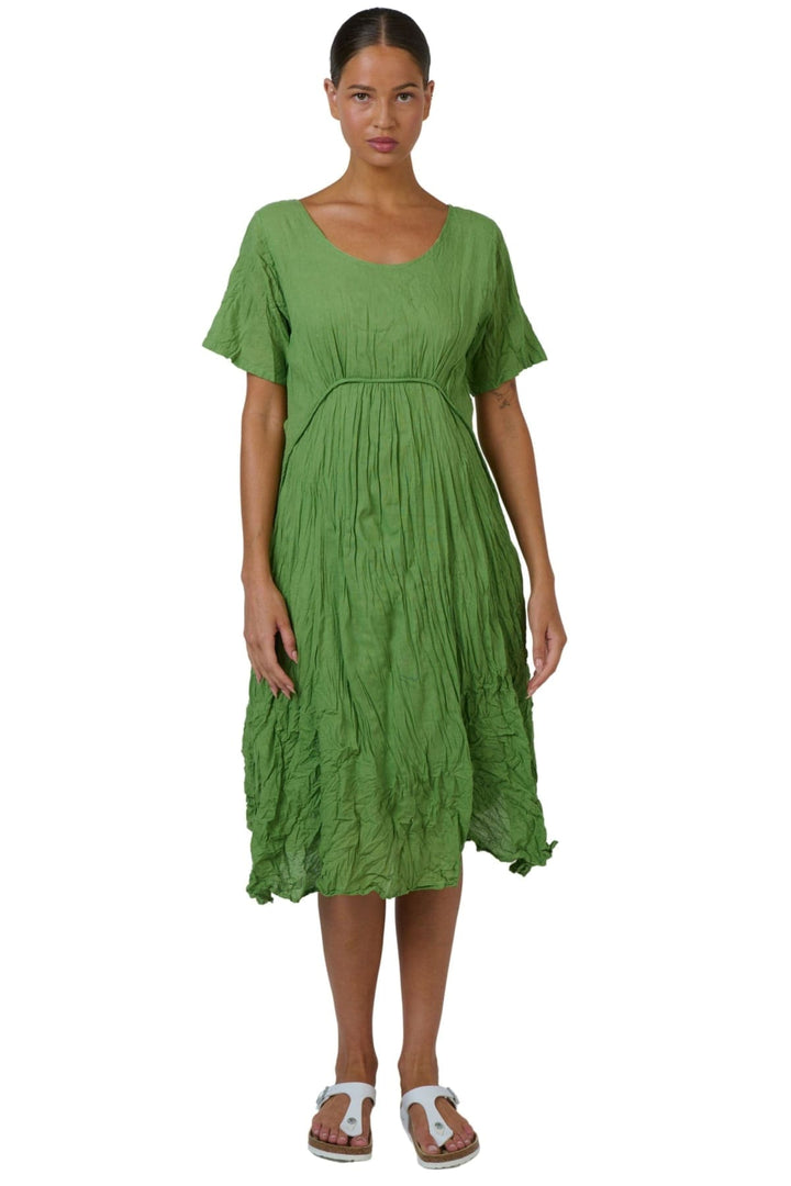 NAMASTAI DRESS S/M / GREEN ROUND NECK COTTON DRESS - P150