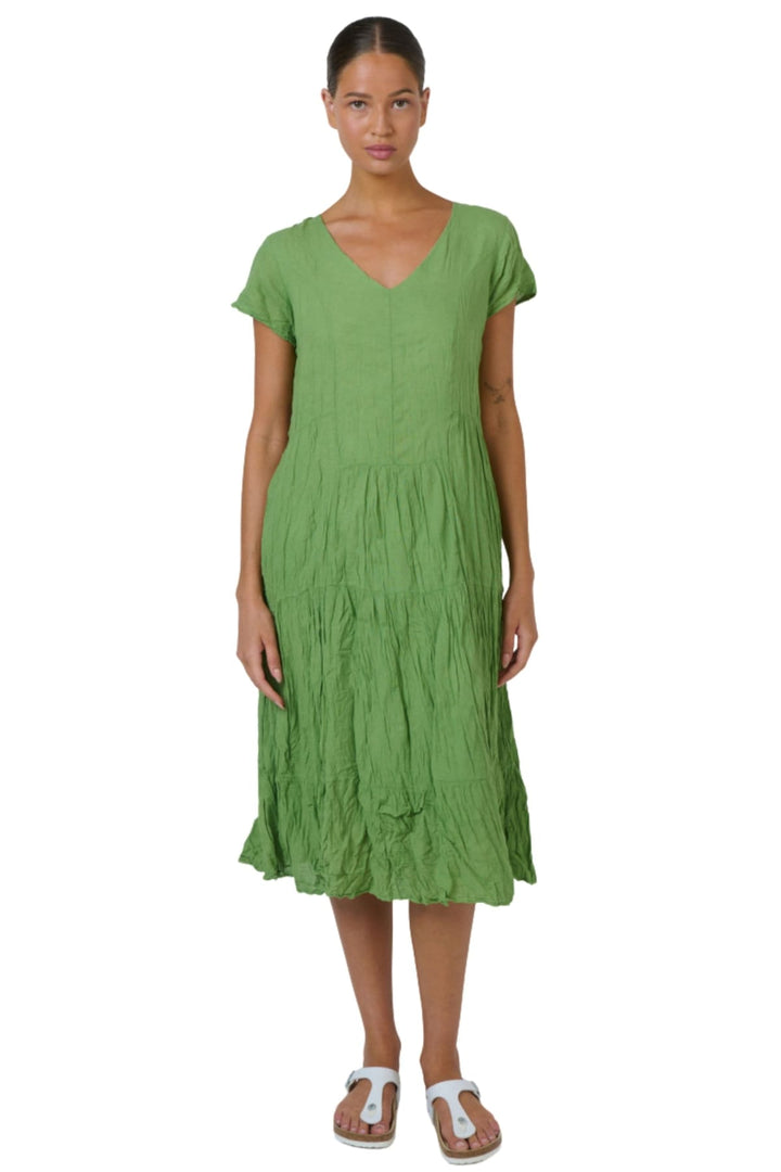 NAMASTAI DRESS S/M / GREEN V NECK COTTON DRESS - P82