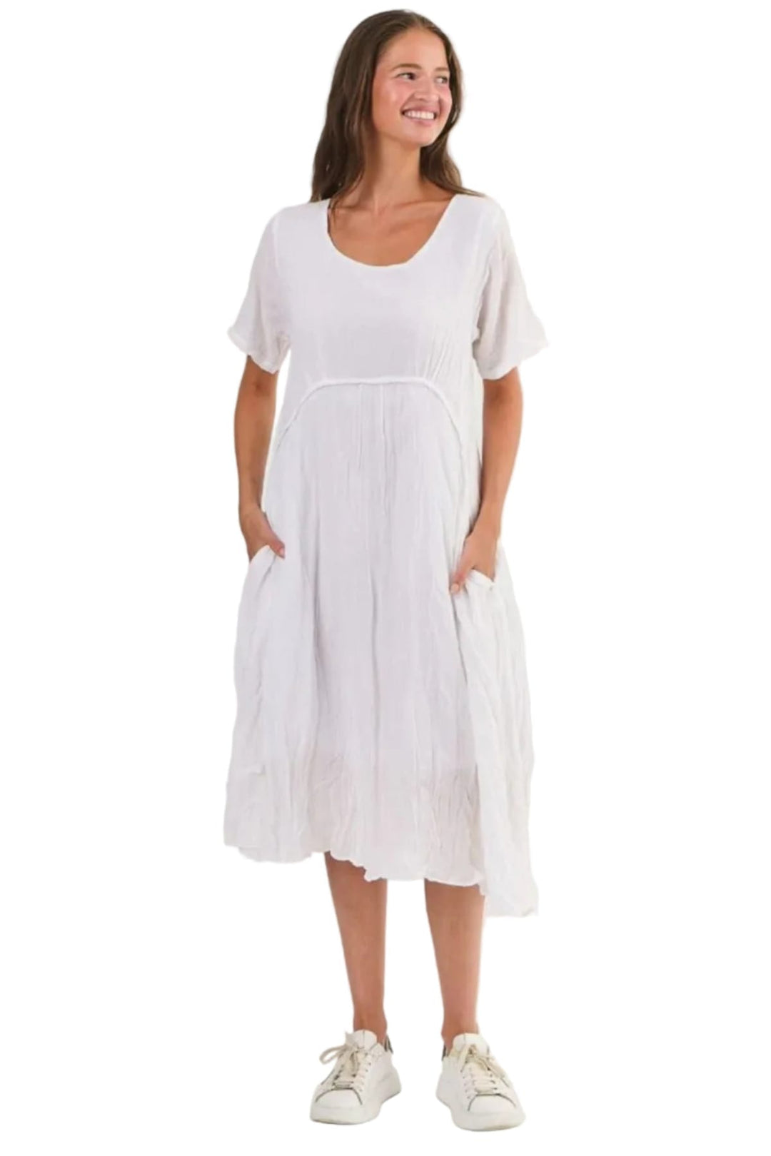 NAMASTAI DRESS S/M / WHITE ROUND NECK COTTON DRESS - P150
