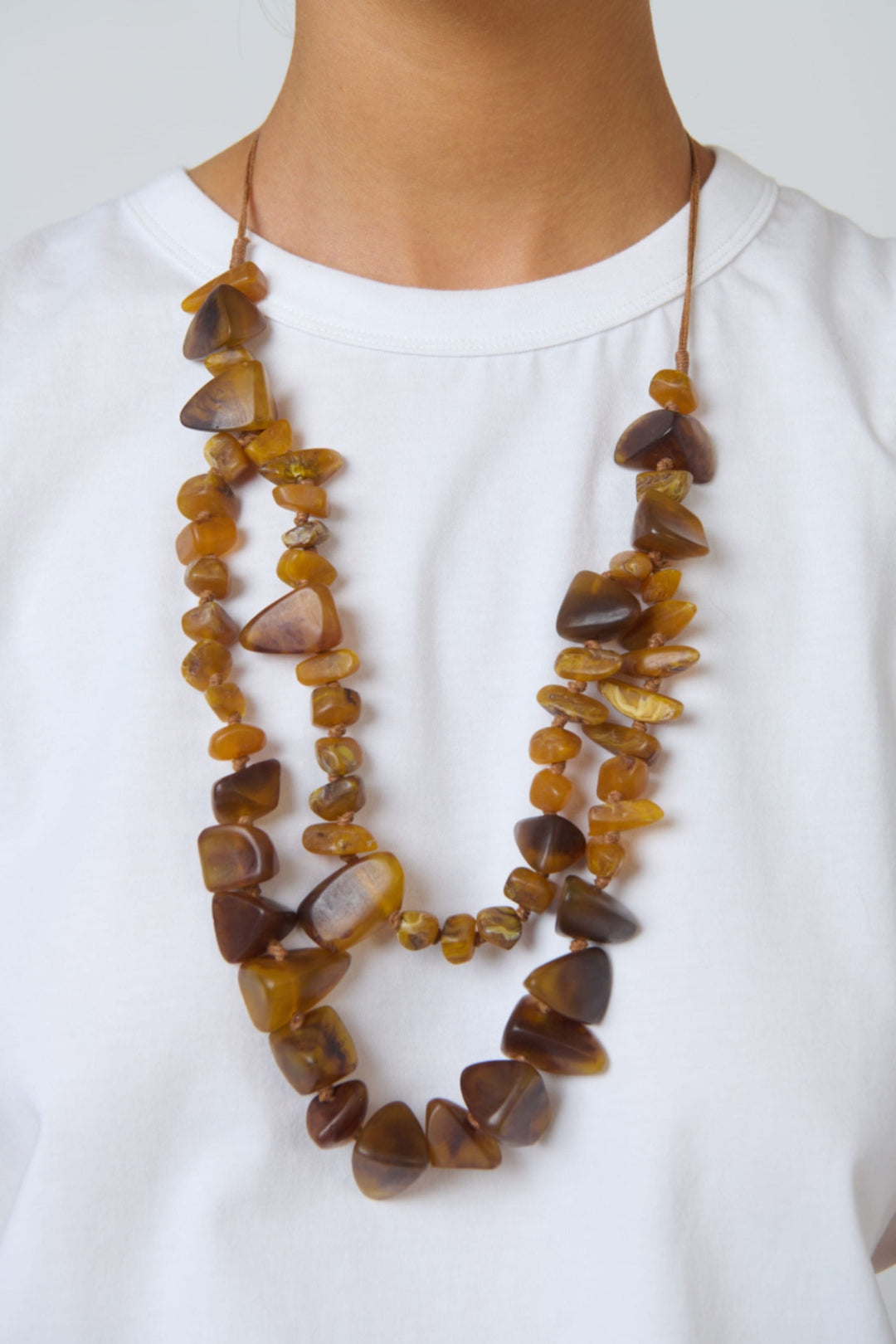 NAMASTAI JEWELLERY BROWN DOUBLE BEADED NECKLACE - BB137