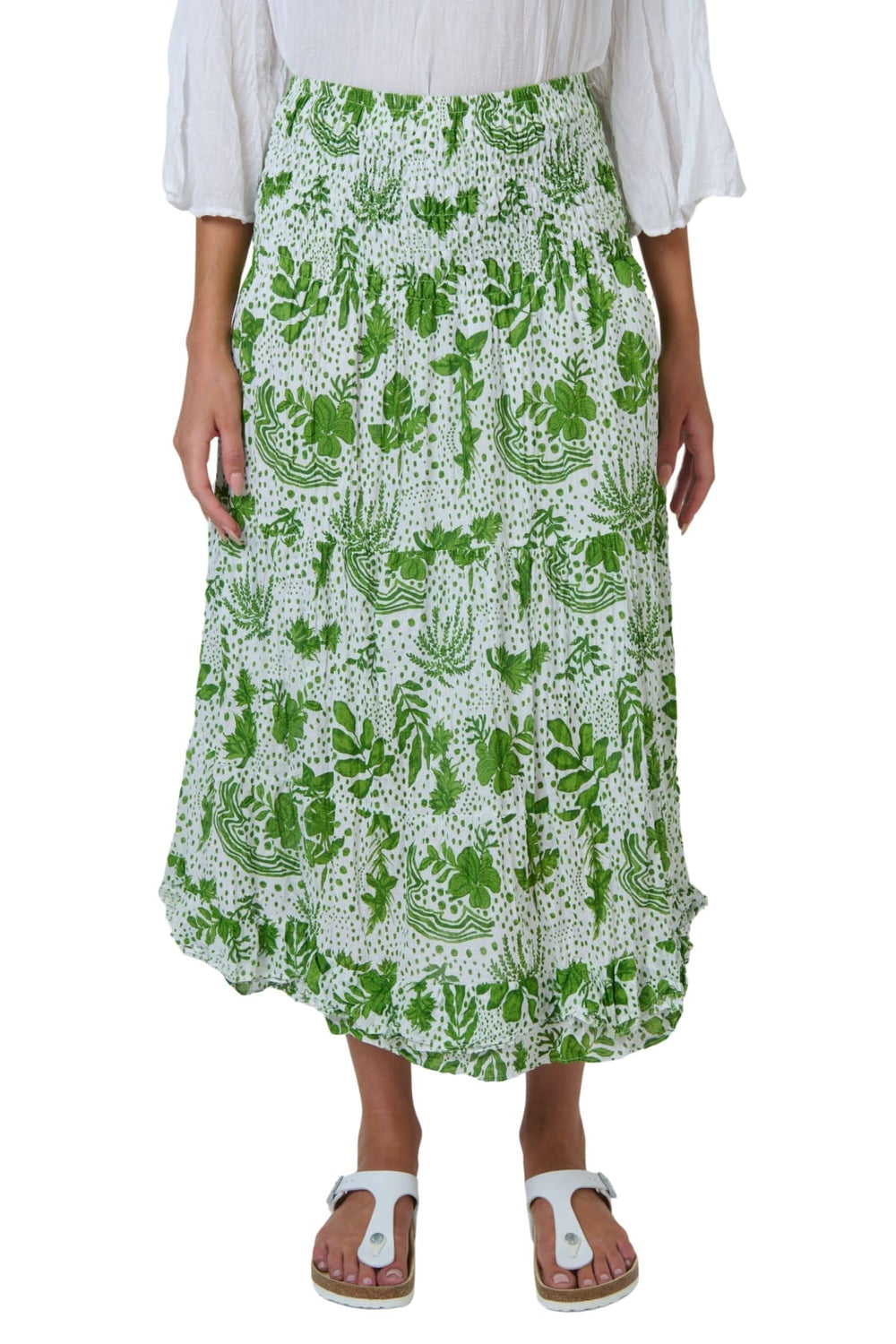 NAMASTAI SKIRT S/M / GREEN-WHITE COTTON SKIRT - P34