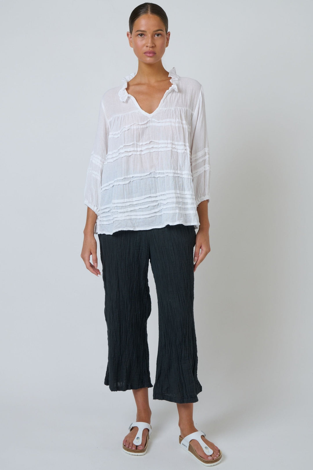 NAMASTAI TOP RUFFLE COLLAR COTTON TOP - P92