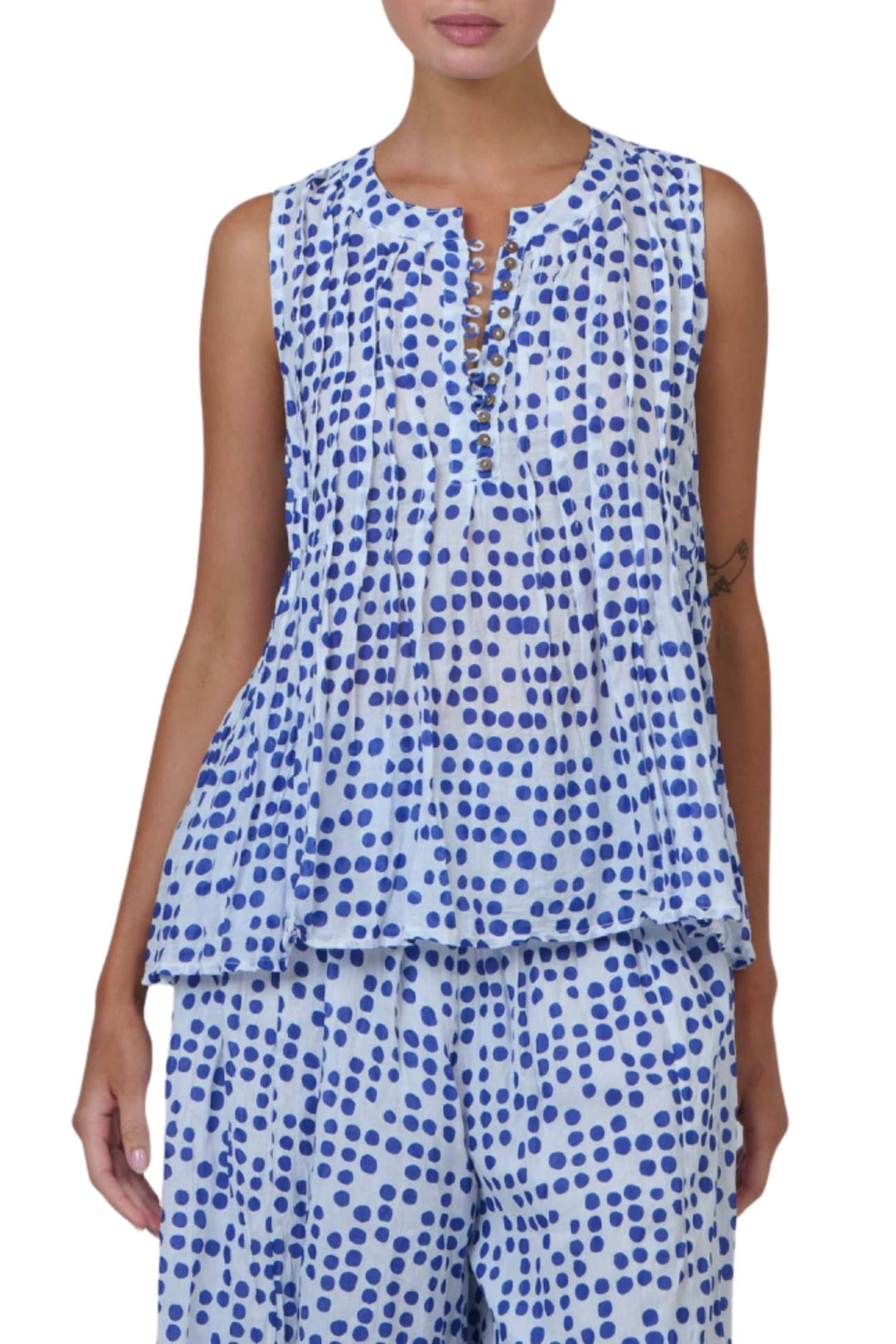 NAMASTAI TOP S/M / BLUE BUTTON FRONT TOP - P165