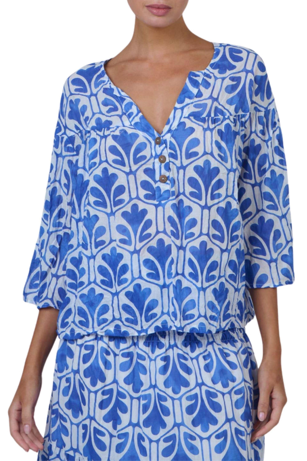 NAMASTAI TOP S/M / BLUE-WHITE BUTTON UP TOP - P115