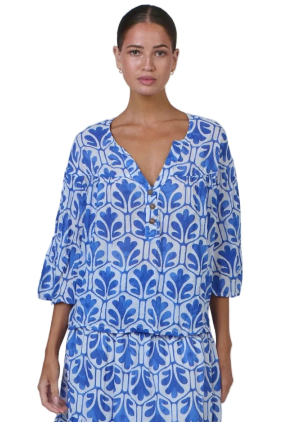 NAMASTAI TOP S/M / BLUE-WHITE BUTTON UP TOP - P115