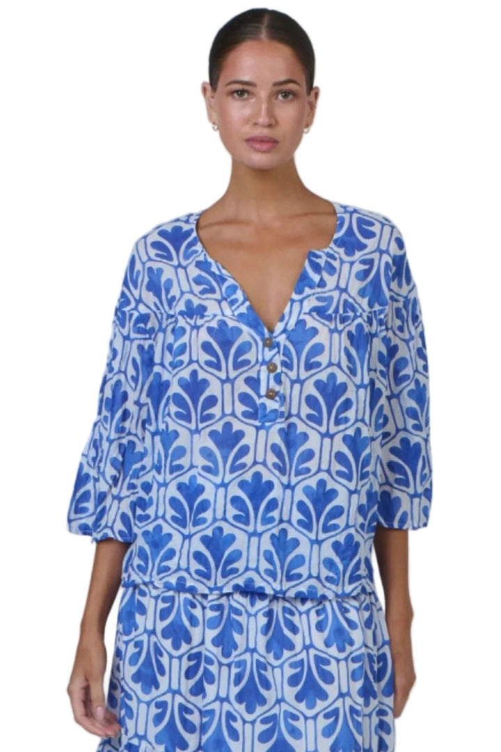 NAMASTAI TOP S/M / BLUE-WHITE BUTTON UP TOP - P115