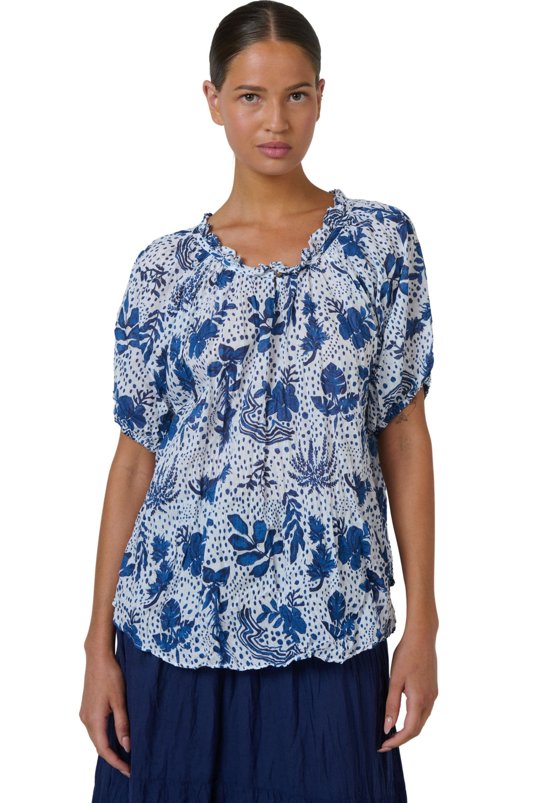 NAMASTAI TOP S/M / BLUE-WHITE SCOOP NECK TOP - P105