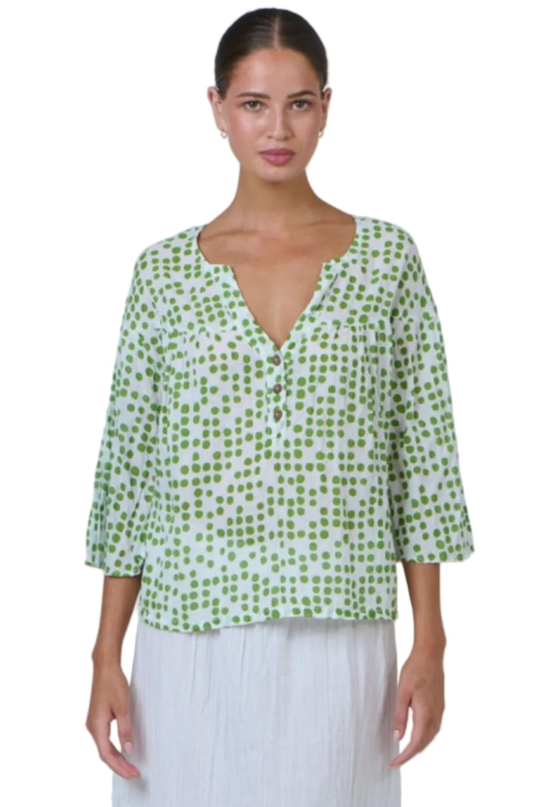 NAMASTAI TOP S/M / GREEN BUTTON UP TOP - P115