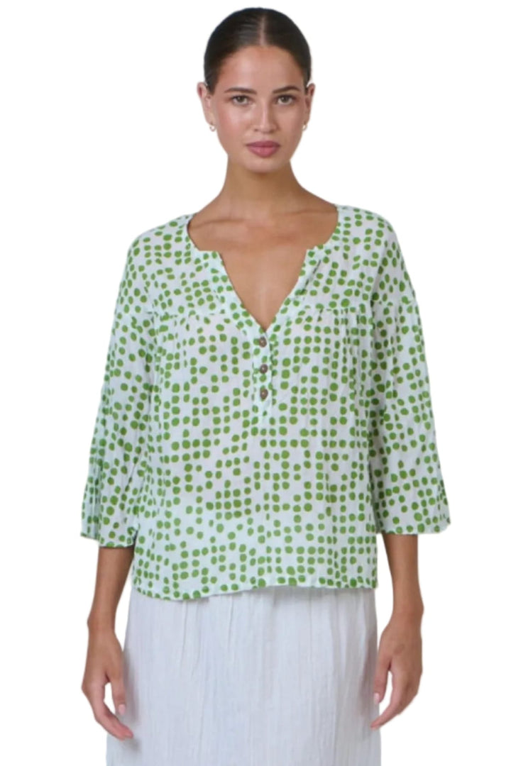 NAMASTAI TOP S/M / GREEN BUTTON UP TOP - P115