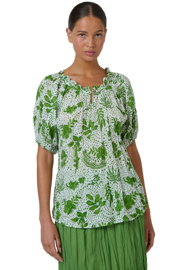 NAMASTAI TOP S/M / GREEN-WHITE SCOOP NECK TOP - P105